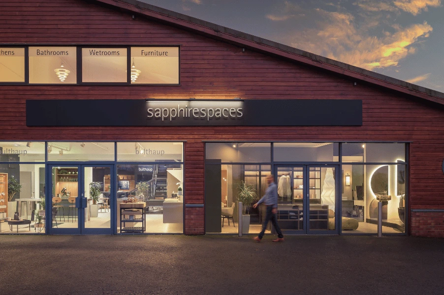exterior of Sapphire Spaces kitchen showroom in Devon