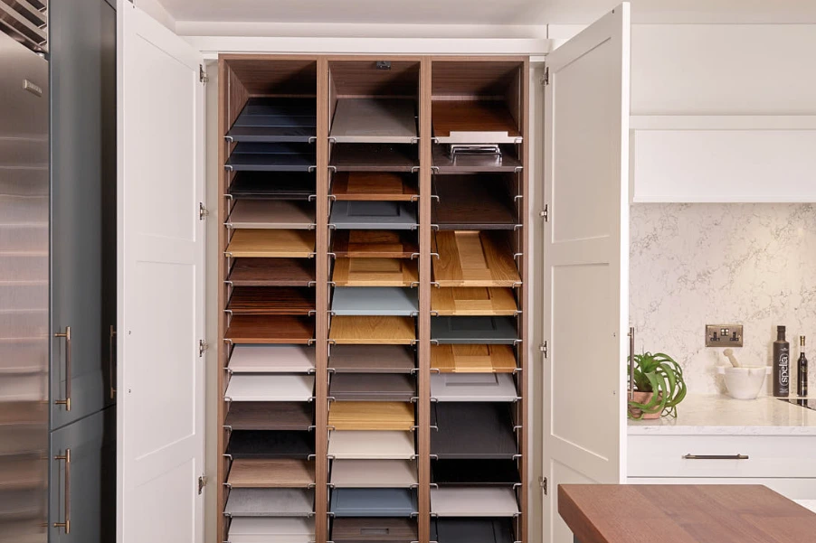 Stoneham door samples in kitchen showroom in Devon