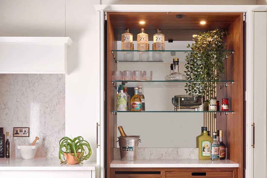 bespoke bar pantry cupboard in kitchen showroom in Devon