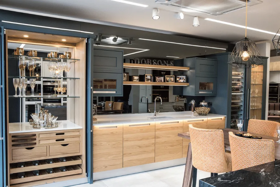 Bespoke bar unit cabinet in Stoneham Kitchen in kitchen showroom in Cheshunt