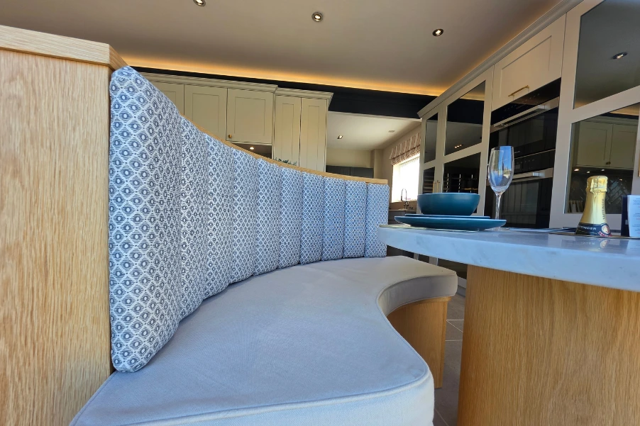 padded curved kitchen booth