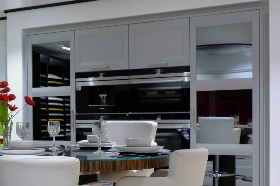 Mirrored kitchen cabinets